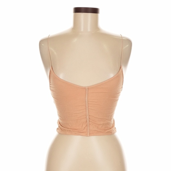 Joah Brown Tops - JOAH BROWN Peach Spaghetti Cable Strap Crop Top Ruched Lines Sz Medium / Large